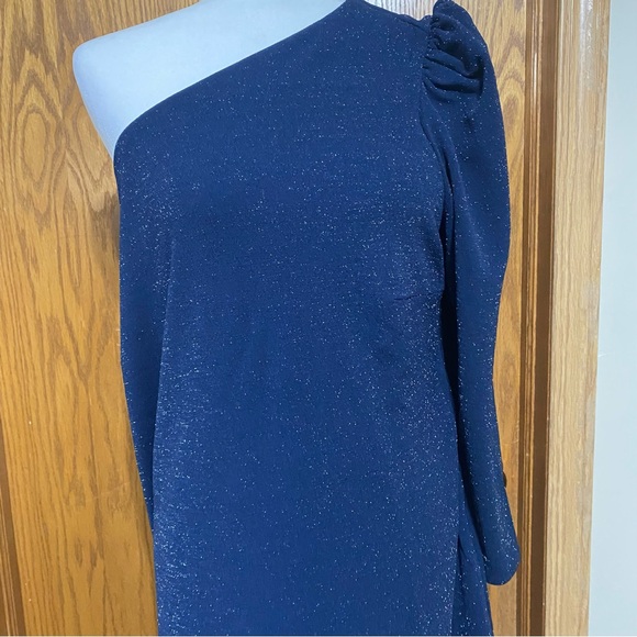 Beautiful plus size dark navy blue long sleeve one shoulder bodycon dress - Picture 2 of 9